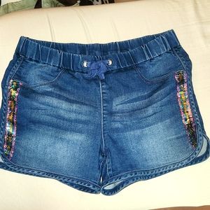 Knit denim shorts